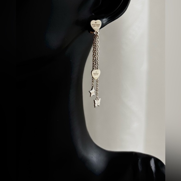 GUCCI Silver 2" Chain Earrings w/Star, Heart, & Butterfly Charms, VGUC, w/Dustie - Picture 2 of 5